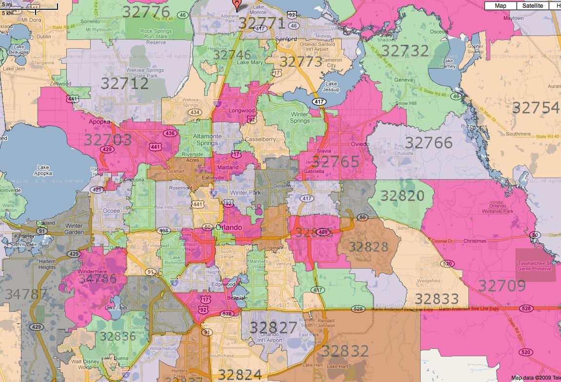 Orlando fl zip code ramani