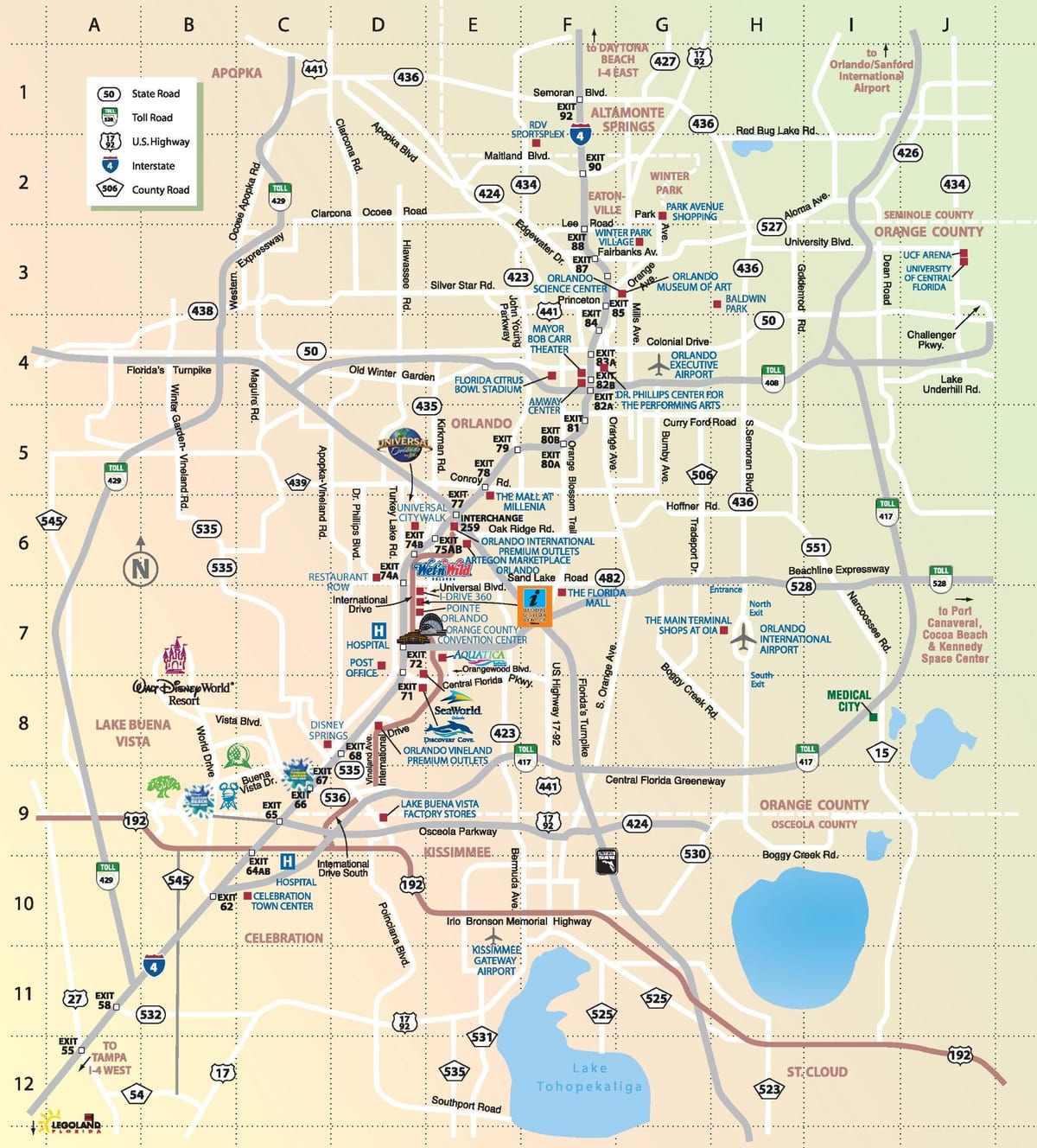 ramani ya Orlando vivutio